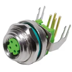 Panel socket, M8, 4 pole, solder connection, angled, 21420000020