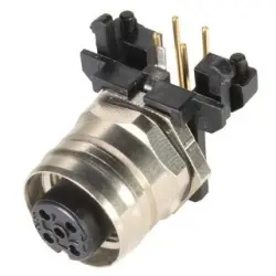 Panel socket, M12, 4 pole, solder connection, screw lock/push-pull, angled, 21433214451