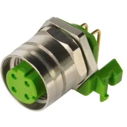 Panel socket, M12, 4 pole, solder connection, screw lock/push-pull, angled, 21433714451