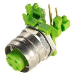 Panel socket, M12, 4 pole, solder connection, screw lock/push-pull, angled, 21433814451