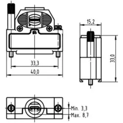 D-Sub connector housing, size: 2 (DA), straight 180°, cable Ø 3.3 to 8.5 mm, thermoplastic, shielded, silver, 09670150483