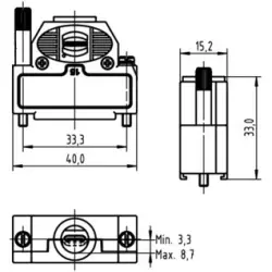 D-Sub connector housing, size: 2 (DA), straight 180°, cable Ø 3.3 to 8.5 mm, thermoplastic, shielded, silver, 09670150484