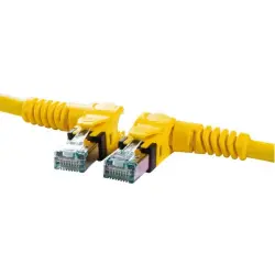 Patch cable, RJ45 plug, angled to RJ45 plug, angled, Cat 6A, S/FTP, PUR, 1.5 m, yellow, 09488585745015