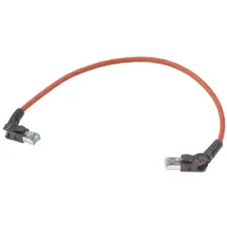 Patch cable, RJ45 plug, angled to RJ45 plug, angled, Cat 6A, S/FTP, LSZH, 0.5 m, red, 09488585586005