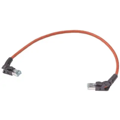Patch cable, RJ45 plug, angled to RJ45 plug, angled, Cat 6A, S/FTP, LSZH, 1 m, red, 09488585586010 - 1