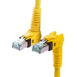 Patch cable, RJ45 plug, angled to RJ45 plug, angled, Cat 6A, S/FTP, PUR, 0.3 m, yellow, 09488484745003