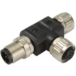 Adapter, M12 (5 pole, plug, A coded) to 2 x M12 (5 pole, socket, A coded), T-shape, 21033199501