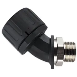 45° hose screw fitting, PG13, 17 mm, PA/brass, nickel plated, IP66, black, (L) 74 mm, 166-23708