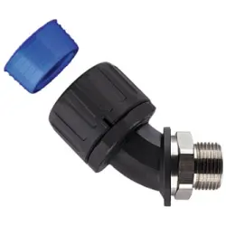 45° hose screw fitting, PG13, 17 mm, PA/brass, nickel plated/TPE, IP66/IP67/IP68/IP69K, black, (L) 74 mm, 166-24308