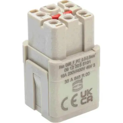 Socket contact insert, 3A, 5 pole, push-in, with PE contact, 09120055101 - 1