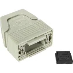 D-Sub connector housing, size: 1 (DE), straight 180°, angled 23°, cable Ø 3.3 to 14 mm, plastic, pebble gray, 09670090200160