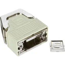 D-Sub connector housing, size: 1 (DE), straight 180°, angled 23°, cable Ø 3.3 to 14 mm, plastic, pebble gray, 09670090210