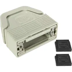 D-Sub connector housing, size: 2 (DA), straight 180°, angled 23°, cable Ø 3.3 to 14 mm, plastic, pebble gray, 09670150200