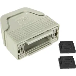 D-Sub connector housing, size: 2 (DA), straight 180°, angled 23°, cable Ø 3.3 to 14 mm, plastic, pebble gray, 09670150200160