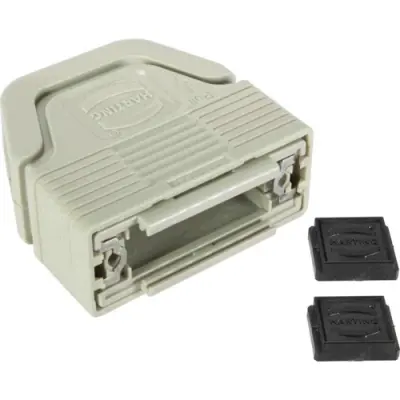 D-Sub connector housing, size: 2 (DA), straight 180°, angled 23°, cable Ø 3.3 to 14 mm, plastic, pebble gray, 09670150200160 - 1