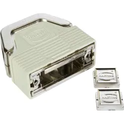 D-Sub connector housing, size: 2 (DA), straight 180°, angled 23°, cable Ø 3.3 to 14 mm, plastic, pebble gray, 09670150210