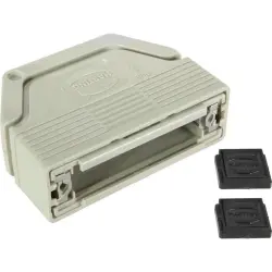 D-Sub connector housing, size: 3 (DB), straight 180°, angled 30°, cable Ø 3.3 to 14 mm, plastic, pebble gray, 09670250200