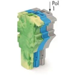 Female connector, 3 pole, pitch 5.2 mm, green-yellow/blue/gray, 2022-103/000-039