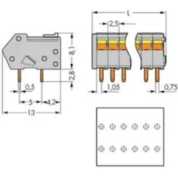PCB terminal, 4 pole, pitch 2.5 mm, AWG 28-20, 6 A, cage clamp, gray, 218-104