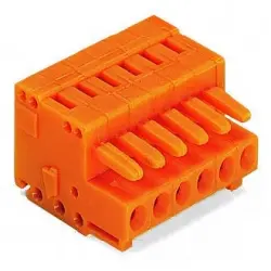 Socket header, 2 pole, pitch 3.81 mm, angled, orange, 734-202