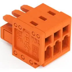 Socket header, 3 pole, pitch 3.81 mm, angled, orange, 734-203