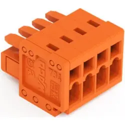 Socket header, 4 pole, pitch 3.81 mm, angled, orange, 734-204