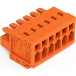 Socket header, 6 pole, pitch 3.81 mm, angled, orange, 734-206