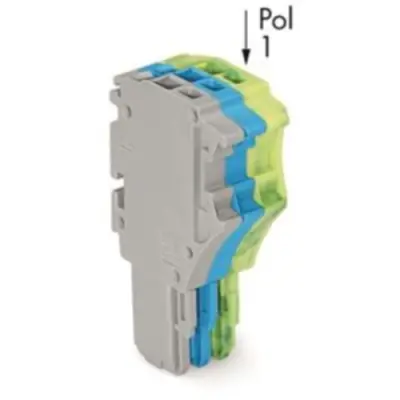 1-wire female connector, 3 pole, pitch 3.5 mm, straight, gray/blue/green-yellow, 2020-103/000-038 - 1
