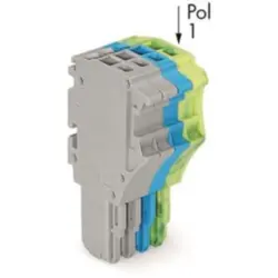 1-wire female connector, 4 pole, pitch 3.5 mm, straight, gray/blue/green-yellow, 2020-104/000-038