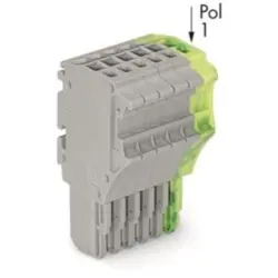 1-wire female connector, 6 pole, pitch 3.5 mm, straight, gray/green-yellow, 2020-106/000-036