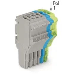 1-wire female connector, 6 pole, pitch 3.5 mm, straight, gray/blue/green-yellow, 2020-106/000-038