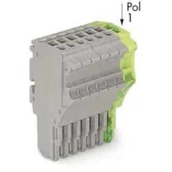1-wire female connector, 7 pole, pitch 3.5 mm, straight, gray/green-yellow, 2020-107/000-036