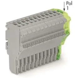 1-wire female connector, 15 pole, pitch 3.5 mm, straight, gray/green-yellow, 2020-115/000-036