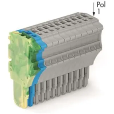 1-wire female connector, 15 pole, pitch 3.5 mm, straight, green-yellow/blue/gray, 2020-115/000-039 - 1