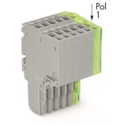 2-wire female connector, 6 pole, pitch 3.5 mm, straight, gray/green-yellow, 2020-206/000-036