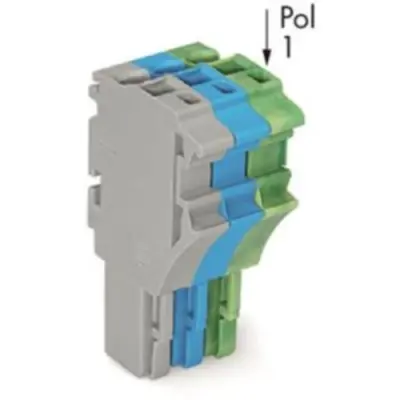 1-wire female connector, 3 pole, pitch 5.2 mm, straight, gray/blue/green-yellow, 2022-103/000-038 - 1