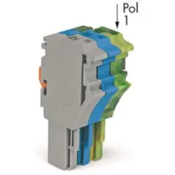1-wire female connector, 3 pole, pitch 5.2 mm, straight, gray/blue/green-yellow, 2022-103/000-038/999-953