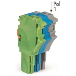 1-wire female connector, 3 pole, pitch 5.2 mm, straight, green-yellow/blue/gray, 2022-103/000-039/999-953