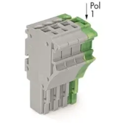 1-wire female connector, 4 pole, pitch 5.2 mm, straight, green-yellow/gray, 2022-104/000-036