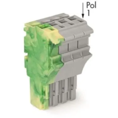 1-wire female connector, 4 pole, pitch 5.2 mm, straight, gray/green-yellow, 2022-104/000-037 - 1