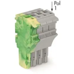 1-wire female connector, 4 pole, pitch 5.2 mm, straight, gray/green-yellow, 2022-104/000-037