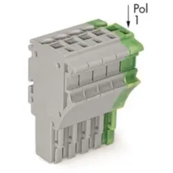 1-wire female connector, 5 pole, pitch 5.2 mm, straight, green-yellow/gray, 2022-105/000-036