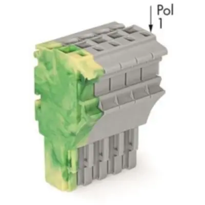 1-wire female connector, 5 pole, pitch 5.2 mm, straight, gray/green-yellow, 2022-105/000-037 - 1