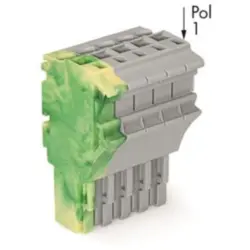 1-wire female connector, 5 pole, pitch 5.2 mm, straight, gray/green-yellow, 2022-105/000-037