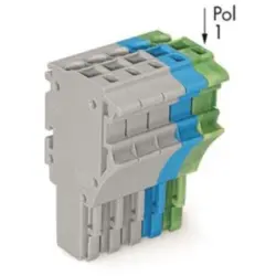 1-wire female connector, 5 pole, pitch 5.2 mm, straight, gray/blue/green-yellow, 2022-105/000-038/999-953