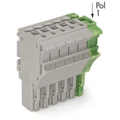 1-wire female connector, 6 pole, pitch 5.2 mm, straight, green-yellow/gray, 2022-106/000-036 - 1