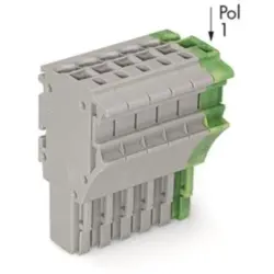 1-wire female connector, 6 pole, pitch 5.2 mm, straight, green-yellow/gray, 2022-106/000-036