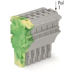 1-wire female connector, 6 pole, pitch 5.2 mm, straight, gray/green-yellow, 2022-106/000-037