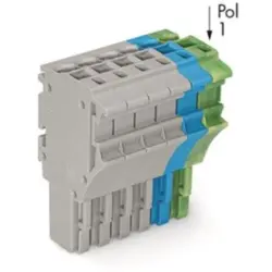 1-wire female connector, 6 pole, pitch 5.2 mm, straight, gray/blue/green-yellow, 2022-106/000-038/999-953