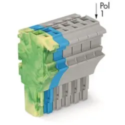 1-wire female connector, 6 pole, pitch 5.2 mm, straight, green-yellow/blue/gray, 2022-106/000-039